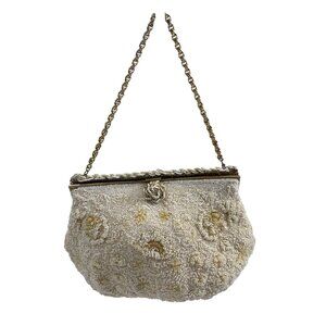 Vintage Rosenfeld Cream and Gold Hand Beaded Purse Made In Belgium